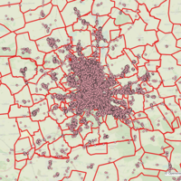 Stadtkarte von Erfurt, in denen viele kleine Punkte zu sehen sind, die die Mobilität der Menschen abbildet