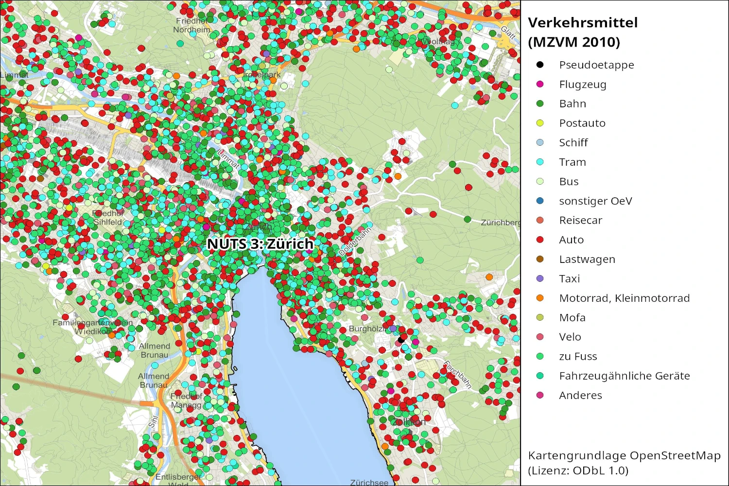 Koordinaten Ziele und Verkehrsmittel